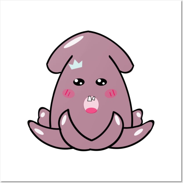 kawaii purple baby squid Wall Art by Alegra Stoic